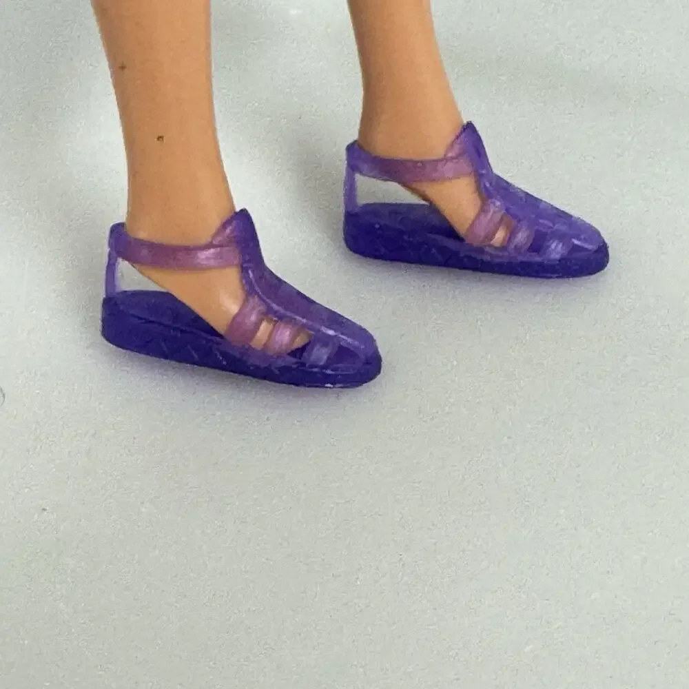 Vtg Barbie Doll Shoes Translucent Purple Strappy Flat Jelly Sandals 90’s